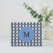 Mod Retro Monogram Blue Abstract Scarab Patroon Briefkaart (Staand voorkant)