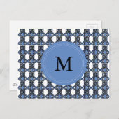 Mod Retro Monogram Blue Abstract Scarab Patroon Briefkaart (Voorkant / Achterkant)
