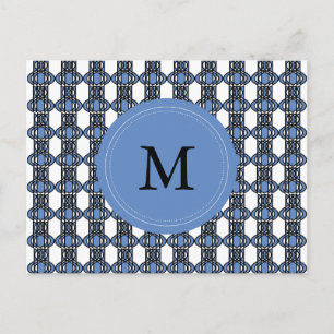 Mod Retro Monogram Blue Abstract Scarab Patroon Briefkaart