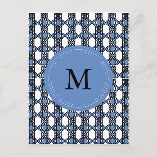 Mod Retro Monogram Blue Abstract Scarab Patroon Briefkaart (Voorkant)