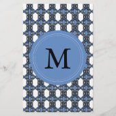 Mod Retro Monogram Blue Abstract Scarab Patroon Briefpapier (Voorkant)