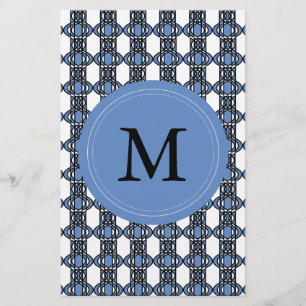 Mod Retro Monogram Blue Abstract Scarab Patroon Briefpapier
