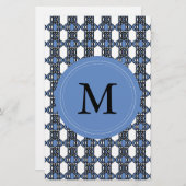 Mod Retro Monogram Blue Abstract Scarab Patroon Briefpapier (Voorkant / Achterkant)