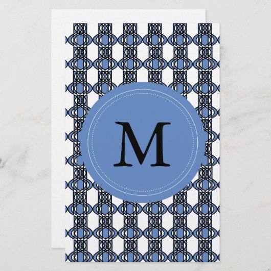 Mod Retro Monogram Blue Abstract Scarab Patroon Briefpapier (Voorkant / Achterkant)