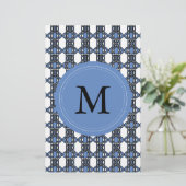 Mod Retro Monogram Blue Abstract Scarab Patroon Briefpapier (Staand voorkant)