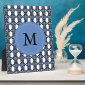 Mod Retro Monogram Blue Abstract Scarab Patroon Fotoplaat (Zijkant)