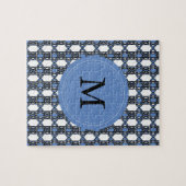 Mod Retro Monogram Blue Abstract Scarab Patroon Legpuzzel (Horizontaal)