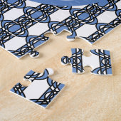 Mod Retro Monogram Blue Abstract Scarab Patroon Legpuzzel (Zijkant)