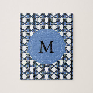 Mod Retro Monogram Blue Abstract Scarab Patroon Legpuzzel