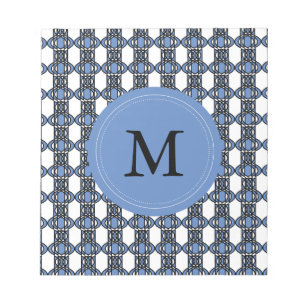 Mod Retro Monogram Blue Abstract Scarab Patroon Notitieblok