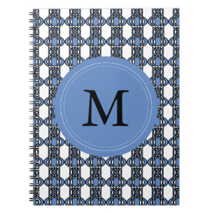 Mod Retro Monogram Blue Abstract Scarab Patroon Notitieboek