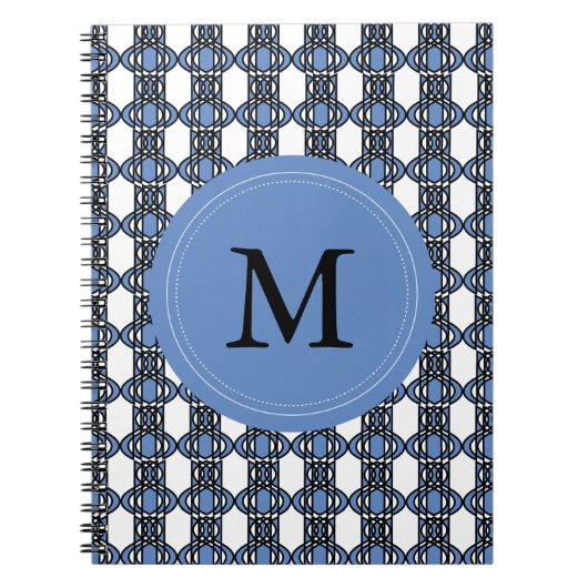 Mod Retro Monogram Blue Abstract Scarab Patroon Notitieboek (Voorkant)