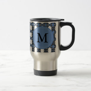 Mod Retro Monogram Blue Abstract Scarab Patroon Reisbeker