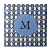 Mod Retro Monogram Blue Abstract Scarab Patroon Tegeltje (Voorkant)