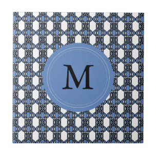 Mod Retro Monogram Blue Abstract Scarab Patroon Tegeltje