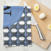 Mod Retro Monogram Blue Abstract Scarab Patroon Theedoek (Quarter Fold)