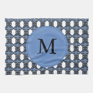 Mod Retro Monogram Blue Abstract Scarab Patroon Theedoek