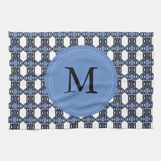 Mod Retro Monogram Blue Abstract Scarab Patroon Theedoek (Horizontaal)