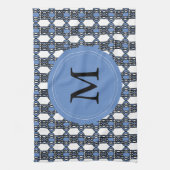 Mod Retro Monogram Blue Abstract Scarab Patroon Theedoek (Verticaal)