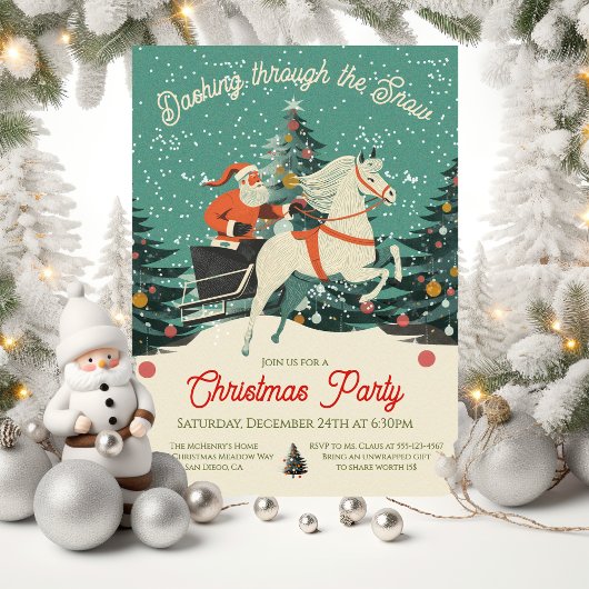 Mod Retro Santa's Sleigh Ride Christmas Party Kaart