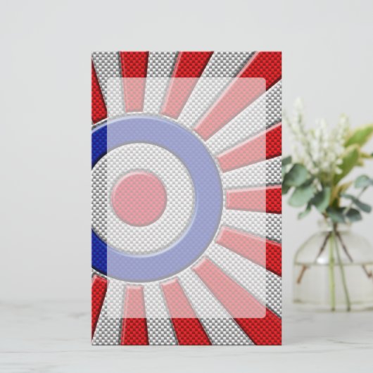 Mod Roundel Asian Sunburst in koolstofvezelstijl Briefpapier (Staand voorkant)