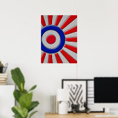 Mod Roundel Asian Sunburst in koolstofvezelstijl Poster (Thuiskantoor)