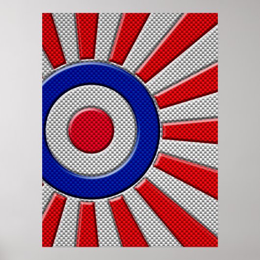 Mod Roundel Asian Sunburst in koolstofvezelstijl Poster (Voorkant)