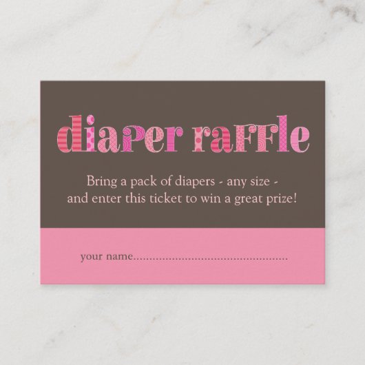 Mod Roze Baby shower Luier Raffle Ticket Insert Informatiekaartje (Voorkant)