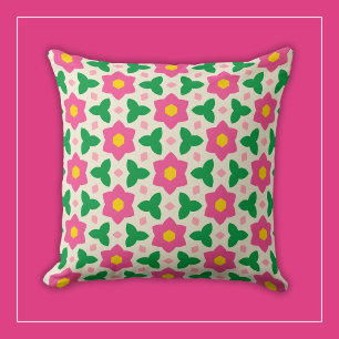Mod Roze Bloemen met Groene Geometrische Bloemen Kussen