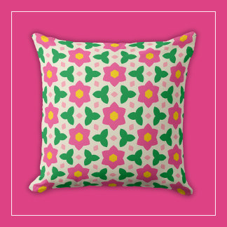 Mod Roze Bloemen met Groene Geometrische Bloemen Kussen