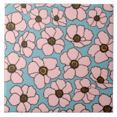 Mod Roze Bloemen Op Blauwe Tegeltje (Voorkant)