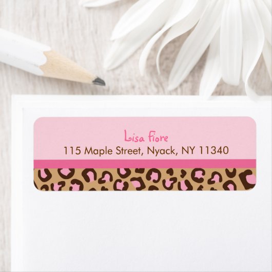 Mod Roze Cheetah Print Oerwoud Adresetiketten Etiket (Insitu)