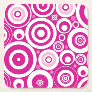 Mod roze en witte, concentrieke Retrocirkels Kartonnen Onderzetters