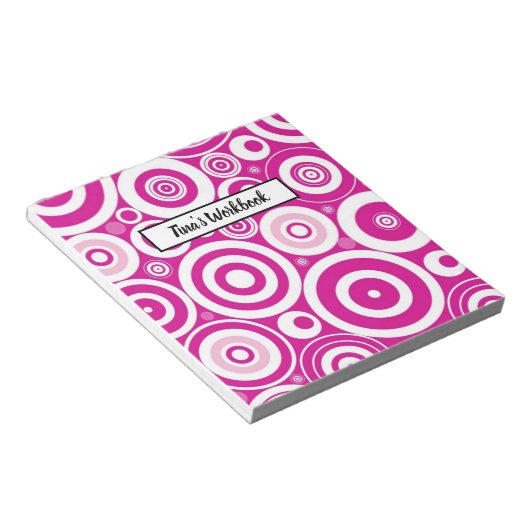 Mod roze en witte, concentrieke Retrocirkels Notitieblok (Schuin)