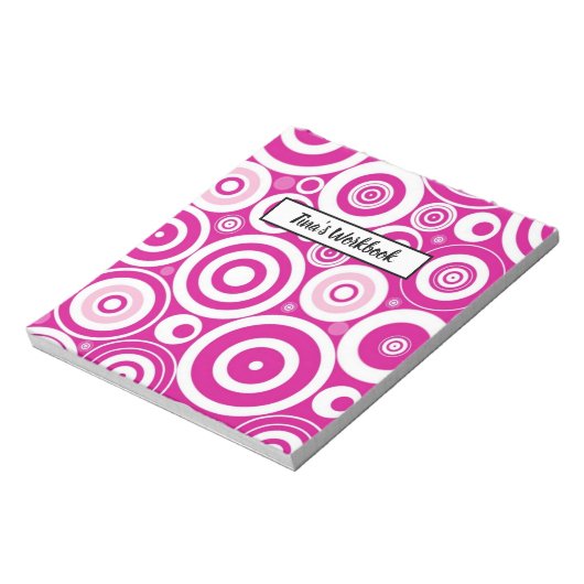 Mod roze en witte, concentrieke Retrocirkels Notitieblok (Linkerzijde)