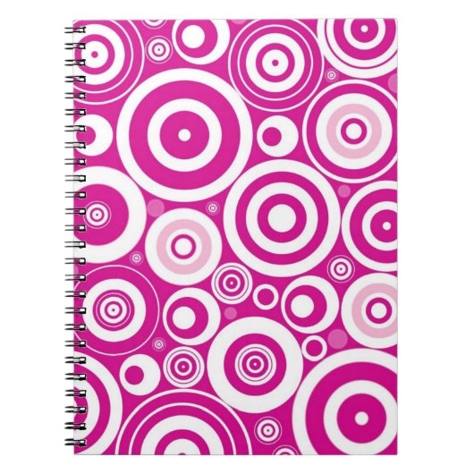Mod roze en witte, concentrieke Retrocirkels Notitieboek (Voorkant)