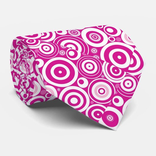 Mod roze en witte, concentrieke Retrocirkels Stropdas (Opgerold)