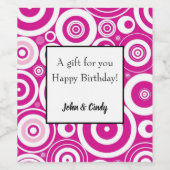 Mod roze en witte, concentrieke Retrocirkels Wijn Etiket (Enkel label)