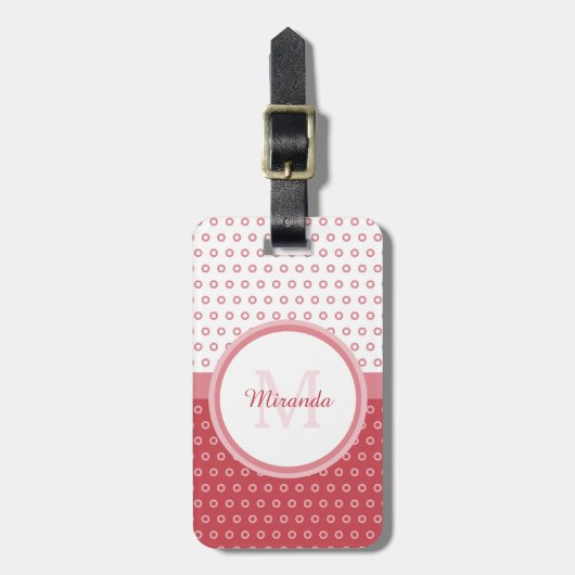 Mod roze en witte poka dots monogram met naam bagagelabel (Voorkant verticaal)