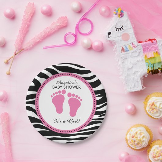 Mod roze en Zebra Borden van papierpartijen, Baby Papieren Bordje (Feest)