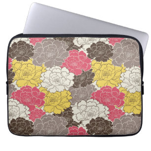 Mod Roze Geel Bruin Bloemen Kuip van laptop Sleeve