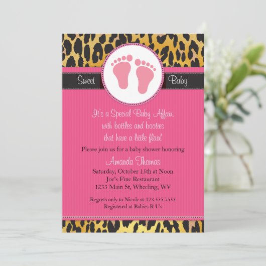 Mod roze luipaard Baby shower uitnodiging (Staand voorkant)