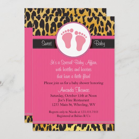 Mod roze luipaard Baby shower uitnodiging (Voorkant / Achterkant)