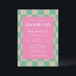 Mod roze Mint Green Checkerboard Bat Mitzvah RSVP Kaart<br><div class="desc">Mod Roze Mint Green Checkerboard Bat Mitzvah Uitnodiging met RSVP-details</div>