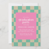 Mod Roze Mintgroene Geruite Afstudeerfeest Kaart (Voorkant)