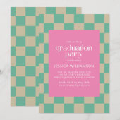 Mod Roze Mintgroene Geruite Afstudeerfeest Kaart (Voorkant / Achterkant)