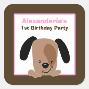 Mod Roze Puppy Vierkante Favor Stickers (6 groot)