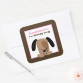 Mod Roze Puppy Vierkante Favor Stickers (6 groot) (Envelop)