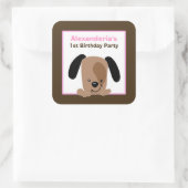 Mod Roze Puppy Vierkante Favor Stickers (6 groot) (Tas)