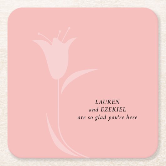 MOD ROZE TULP BRUILOFT KARTONNEN ONDERZETTERS (Voorkant)